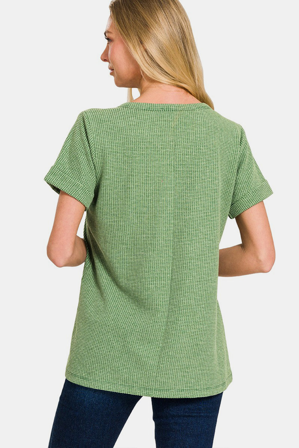 Zenana Notched Short Sleeve Waffle T-Shirt