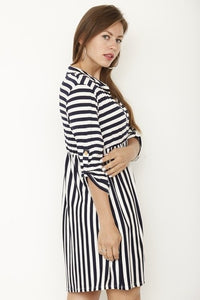 Tab sleeve stripe tunic /mini dress