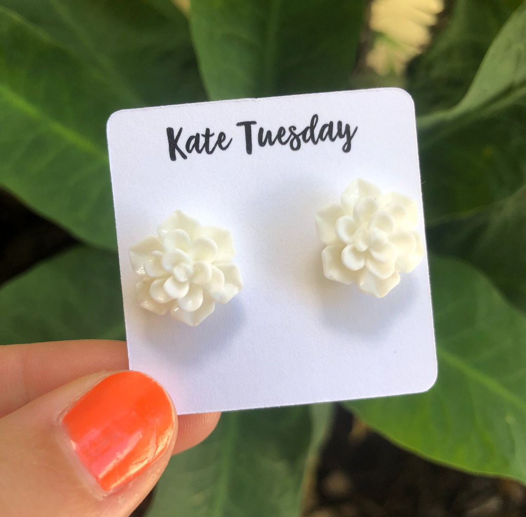 Succulent Flower Stud Earring White