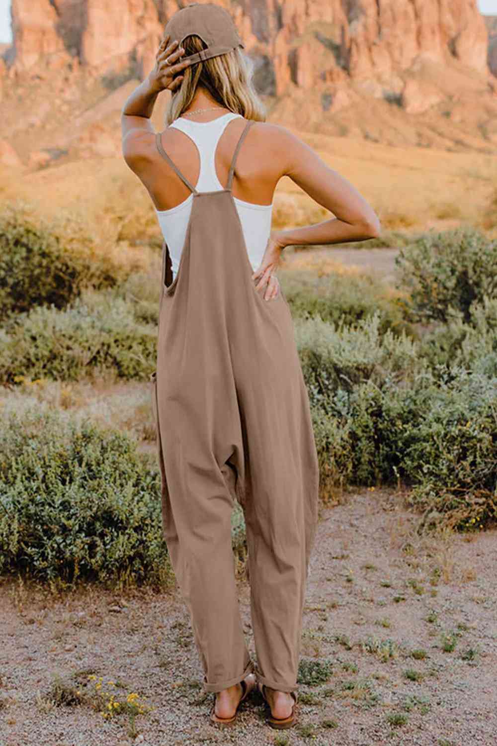 AVAILABLE ONLINE ONLY! Double Take  V-Neck Sleeveless Jumpsuit with Pocket