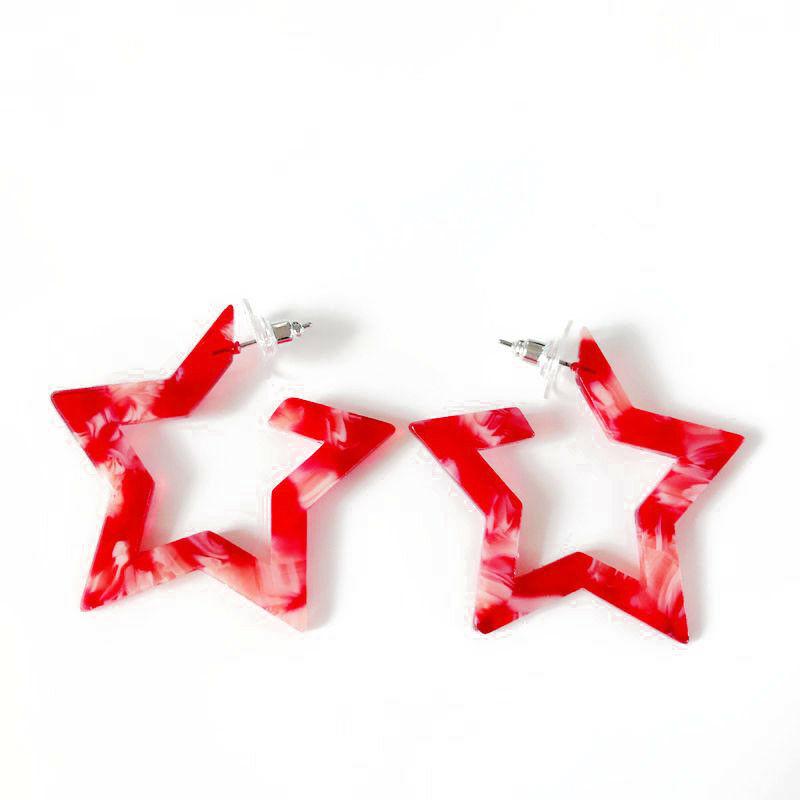 Red Acrylic Resin Star Earrings