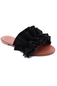 Ruffle slide sandal in suede colors