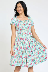 Floral Short Sleeve Pleated Midi Dress
