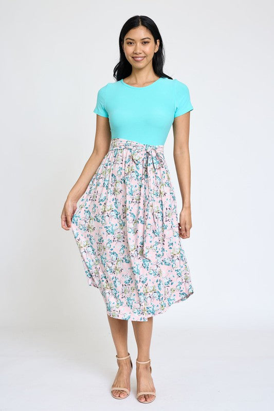 Short Sleeve Floral Midi Dress