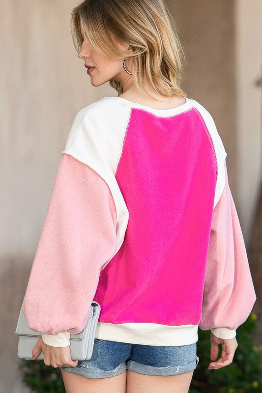 Barbie pink Casual Seam out Pullover Sweatshirt