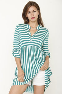 Tab sleeve stripe tunic /mini dress