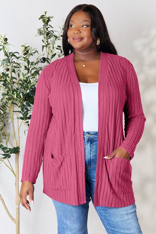 AVAILABLE ONLINE ONLY! Basic Bae Ribbed Open Front Cardigan with Pockets