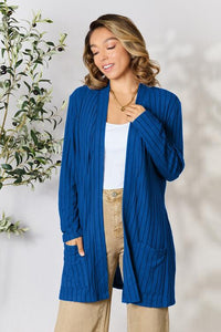 AVAILABLE ONLINE ONLY! Basic Bae Ribbed Open Front Cardigan with Pockets