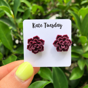 ONLINE EXCLUSIVE! Succulent Flower Stud Earrings - Burgundy