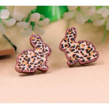 ONLINE EXCLUSIVE! Leopard Cheetah Easter Bunny Rabbit Earrings Glitter Studs