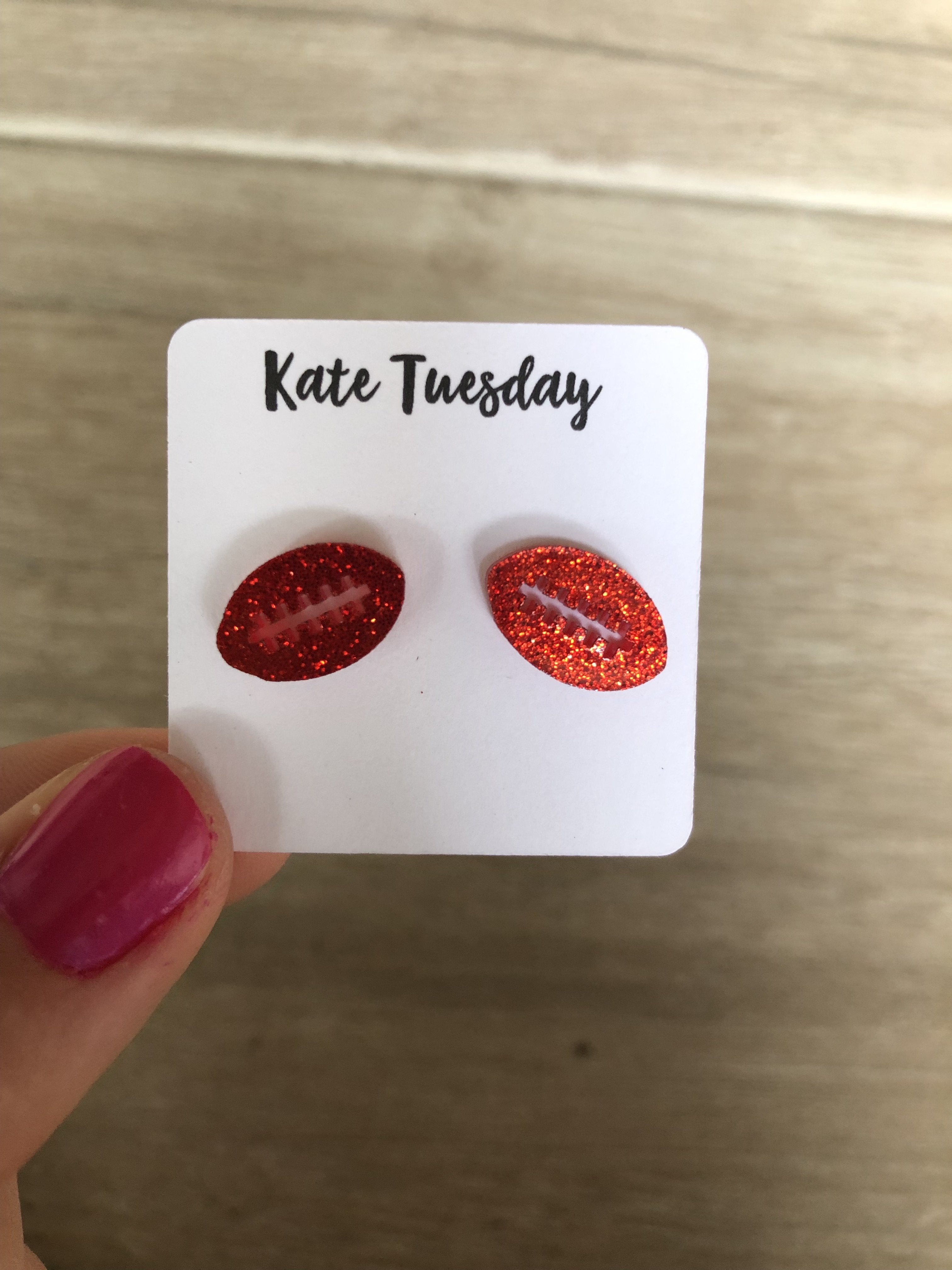 ONLINE EXCLUSIVE! Red Football Sparkly Stud Acrylic Earrings