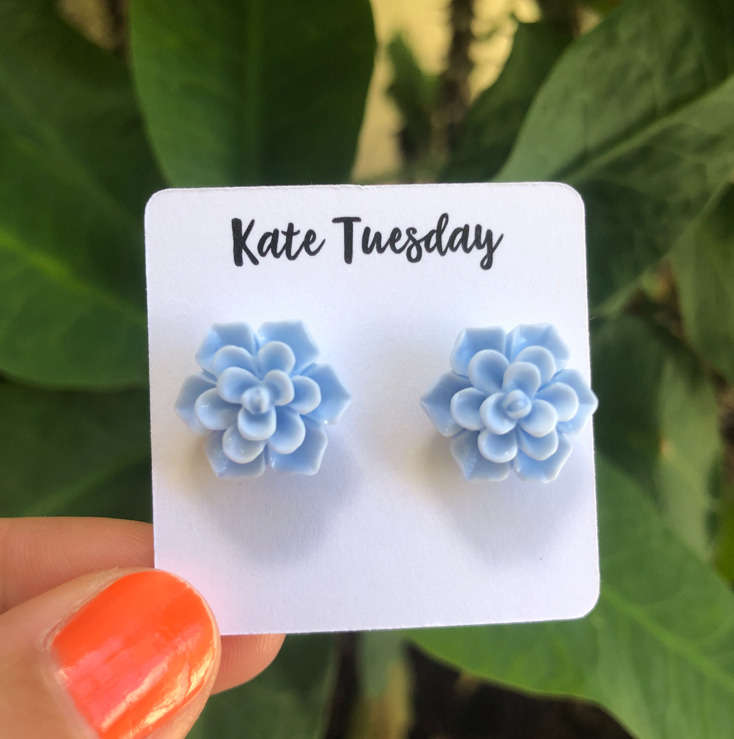 ONLINE EXCLUSIVE! Succulent Flower Stud Earrings - Baby Blue