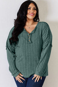 AVAILABLE ONLINE ONLY! Basic Bae  Ribbed Half Button Long Sleeve T-Shirt