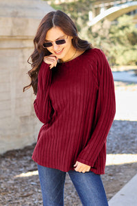 AVAILABLE ONLINE ONLY! Basic Bae Ribbed Round Neck Long Sleeve Knit Top
