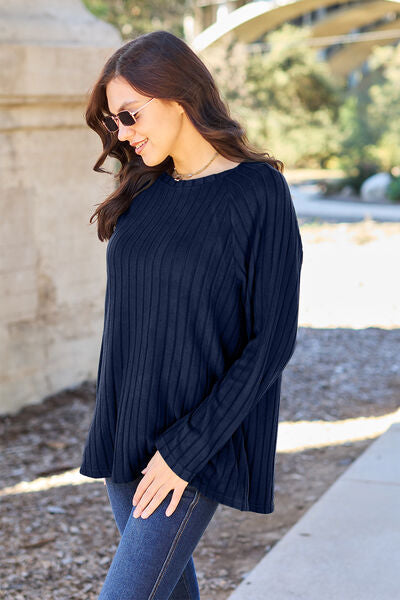 AVAILABLE ONLINE ONLY! Basic Bae Ribbed Round Neck Long Sleeve Knit Top